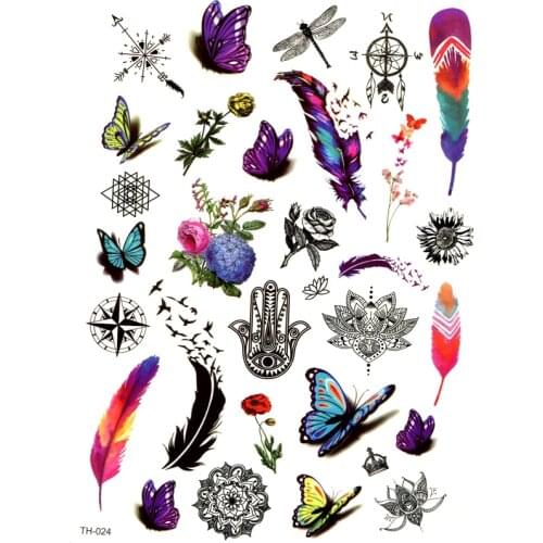 5pcs Butterfly Waterproof Temporary Tattoo Sticker Beaty Feather Henna Tattoo Tatuagem Temporary Tatoo Face Jewels festival