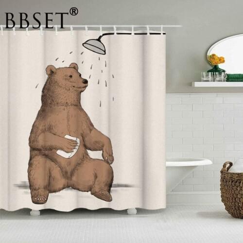Funny Animal Shower Curtain Take A Shower Bear Pattern Waterproof Multi-size Douchegordijn Bathroom Decor with 12 Hooks