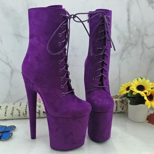 Leecabe 20CM/8inches Purple Suede Pole dance bootie High Heel platform Boots closed toe Pole Dance bootie