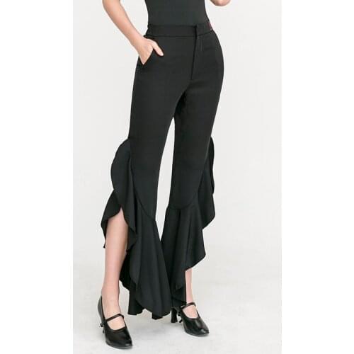 2020 Ballroom Latin Dance Pants For Women Falbala Stage Costume Black Cha Cha Outfits Tap Dance Wear Designer Clothing JL1480