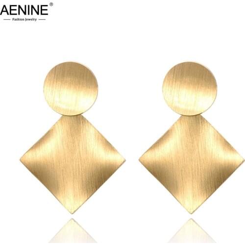 AENINE Trendy Frosted Surface Curved Geometry Stainless Steel Earrings For Women Gold & Silver Color Jewelry Exaggerated AE19003