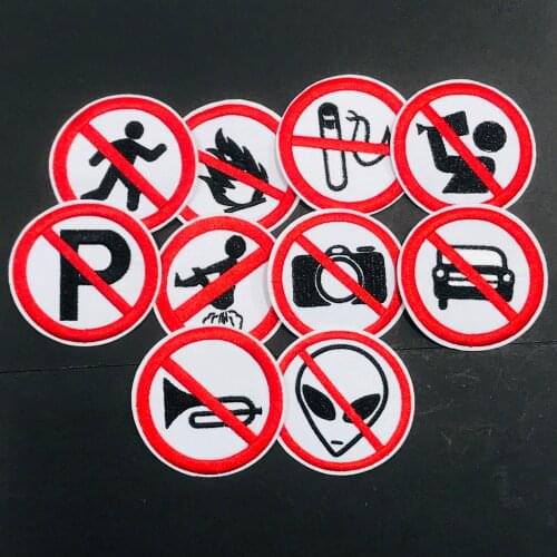 1Pcs No Smoking Photo Warnings Embroidery Sew On Patches Sewn Applique Badge Craft Embroidered DIY For Clothes Trousers Clothing