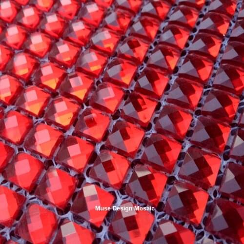 10mm 13 bevelled edges Red Diamond Mirror Glass Mosaic Tile for wall sticker showroom KTV Bar Display cabinet borders DIY deco
