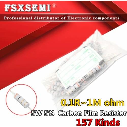 10pcst 5W 5% Carbon Film Resistor 0.1R 1R ~ 1M 2.2R 10R 22R 47R 51R 100R 150R 470R 1K 4.7K 10K 47K 1 2.2 10 22 47 51 100 150 470