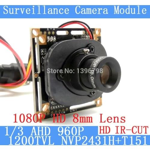 1200TVL AHD Camera Module 960P 1.3MP CCTV PCB Main Board NVP2431H+T151 2MP 8mm Lens+ IR Cut surveillance cameras ODS/BNC cable