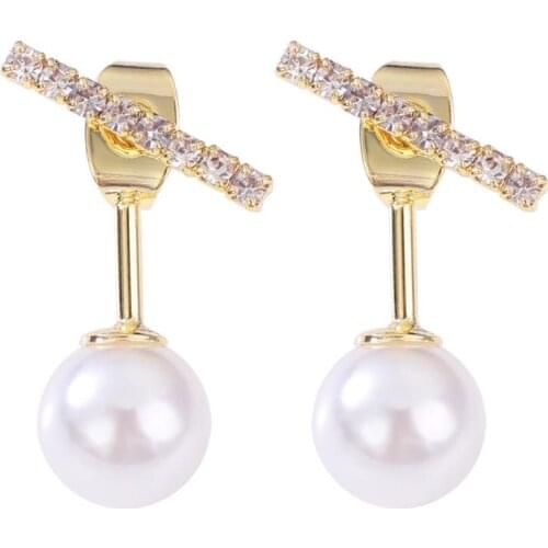 2020 Fashion Jewelry Statement Korean White Simulated Pearl Stud Earring For Women Crystal Ear Cartilage Piercing Brincos
