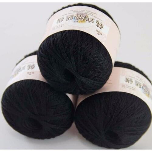 3ballsx50g New Soft Hand Cotton Lace Wool Yarn Crochet Shawl Scarf Knitting Black 16111-3