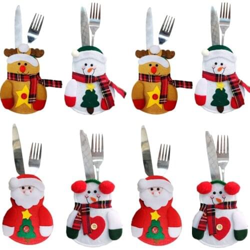 8Pcs Tableware Christmas Decorations Santa Claus Xmas Cutlery fork knife Holder Bag Kitchen Navidad decoraciones para el hogar