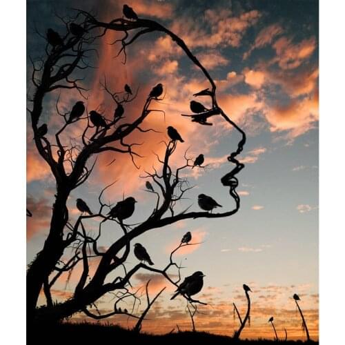 Bird Tree Face in the Sky DIY 5D Diamond Painting Embroidery Cross Stitch Full Drill Mosaic Rhinestone Wall Art Home Decoration