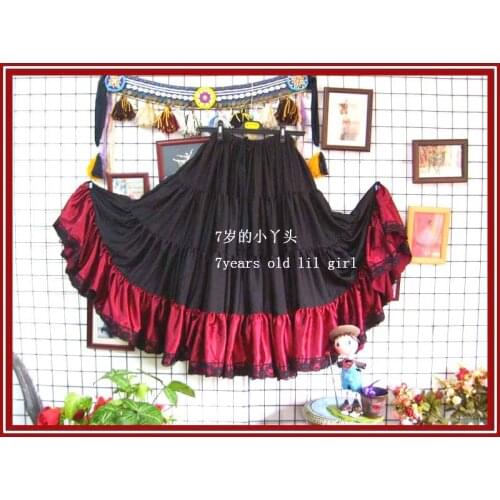 ATS tribal belly dance Satin silk 4 layer 16yards skirt with lace 8EX02