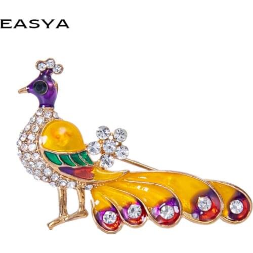Peacock Brooch For Women Party Wedding Jewelry Enamel Pins Crystal Rhinestone Khaki Metal Animal Brooch