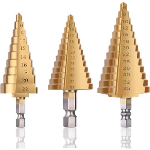 HSS Straight Groove Step Drill Bit Titanium Coated Wood Metal Hole Cutter Core Drill Bit High Speed Steel Cone Drill Bits