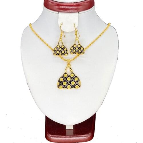 Africa Chain Small Jewelry Sets for Women Gold Dubai Necklace/Pendant/Earring Europe Black Color Bag Child Birthday Gift
