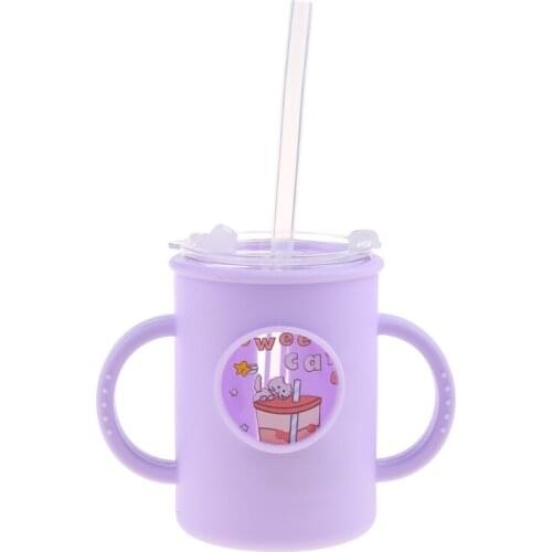 Anti-falling Baby Milk Cup with Straw Silicone Double Handle Sleeve Children Cup Q9QB