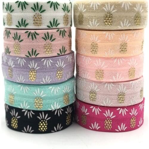 1 Meter 5/8"16mm Gold Pineapple Printed Fold Over Elastic Ananas FOE Ribbon DIY Handmade Strap Hair Band Sewing Accessories
