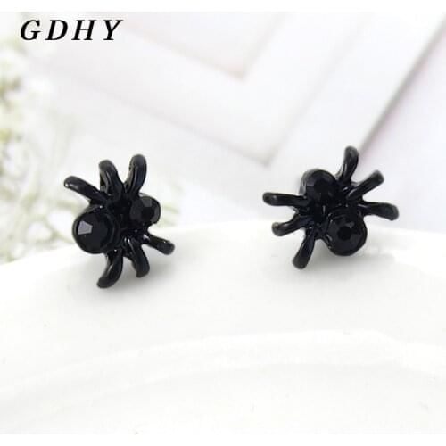 GDHY Punk Black Spider Stud Earrings Hip Hop Cool Mini Black Spider Ear Earrings Halloween For Boy Girl Jewelry Stud Earrings