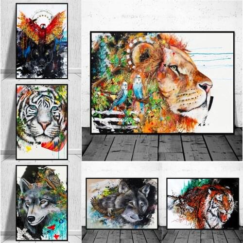 Nordic Watercolour Animal Tiger And Lion Gallery Wall Art On Home Decor Posters And Prints Canvas Painting For Living Room