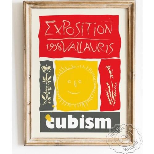 Pablo Picasso Exhibition Cubism Museum Poster, Exposition Vallaris Sun Line Drawing Prints, Nursery Kids Room Wall Decor Picture