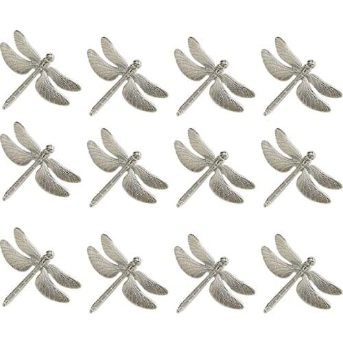 12 Pcs Dragonfly Napkin Rings, Zinc Alloy Napkin Buckle Silver Napkin Ring For Hotel Wedding Holiday Table Dinner Party Decorati