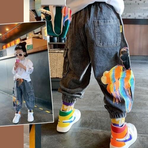 Handsome boys' jeans 2021 spring and autumn new childrens pants casual pants childrens Leggings childrens overalls