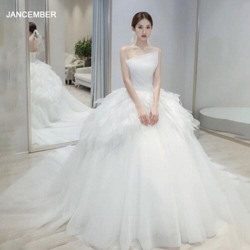 LDR95 Wedding Dresspure White Sexy Off-shoulder Backless Feather-decorated Lace Long Train Ball Gown Robe Longue Mariage