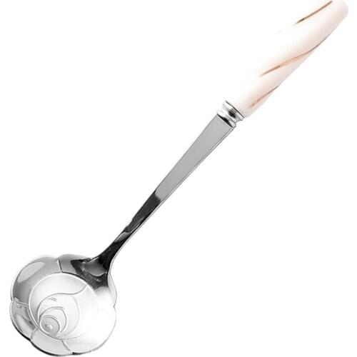 Tea Spoon Mini Flower Shape Stainless Steel Marbled Ceramic Handle Durable Dessert Scoop Kitchen Tableware Soup Spoons