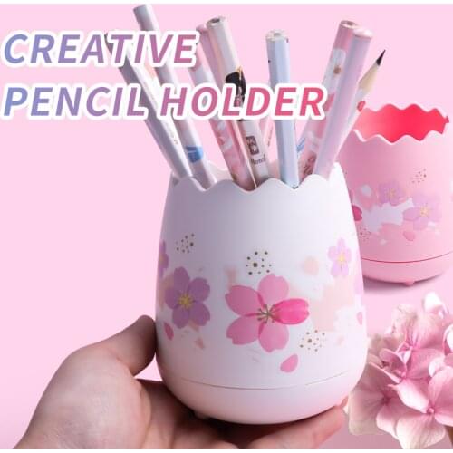 M&G Cherry Blossoms Egg Pen Holder Pink Creative Storage Pencil Case Office Desk Pen Organizer Stationery Gifts for Students