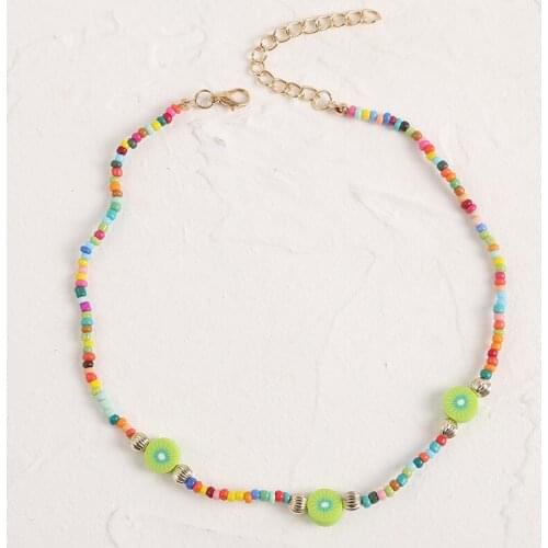 Fashion Fruit kiwi Necklace Short Chain Handmade Colorful Rice Bead Necklace Women Summer Beach Accessories