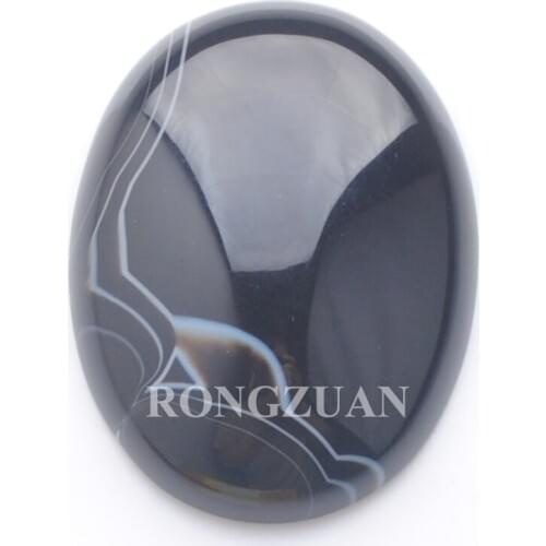 Natural Black Agates Gem Stones Oval Beads Cabochon CAB No Drill Hole 30x40x8mm Jewelry Making 1PCS TU3144