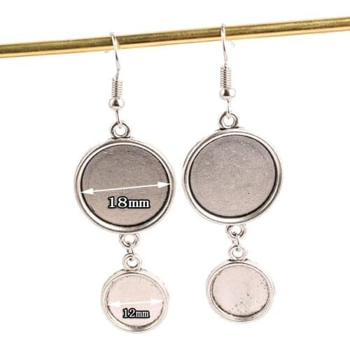 Onwear 5pairs fit 12mm 18mm round cabochon earring base settings diy antique silver blank bezel trays for jewelry making