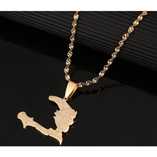 Stainless Steel The Republic of Haiti Map Pendant Necklace Trendy Port-AU-Prince Map Jewelry