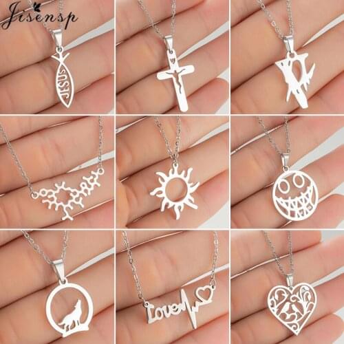 Classic Chemical Molecular Structure Science Pendant Necklaces for Women Men Punk Jesus Cross Sun Heart Necklace Collier Femme