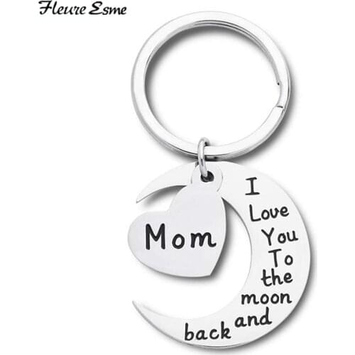 Mothers Day Gift Keychain for Mother Mum Grandma Her From Daughter and Son I Love You To The Moon and Back Key Chain Ring