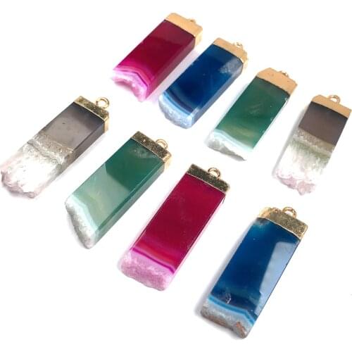 Natural Stone Rectangle Natural Druzy Stone Pendants for Necklace Jewelry Making Diy Necklace Accessories Charms Pendants