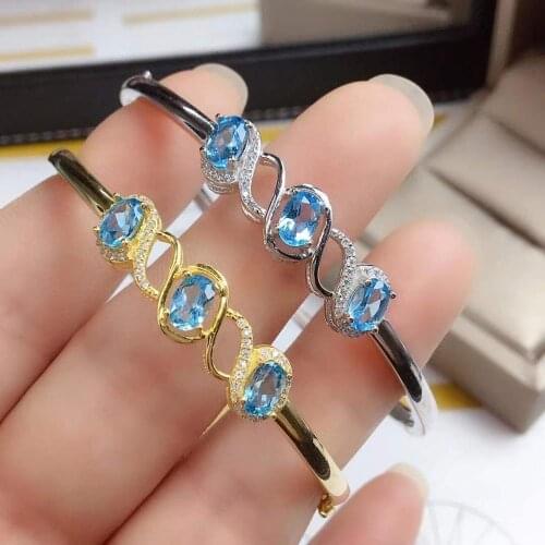 Simple Elegant Top Quality 100% Natural and Real Topaz Bangle 925 sterling silver Fashion Topaz Bangle