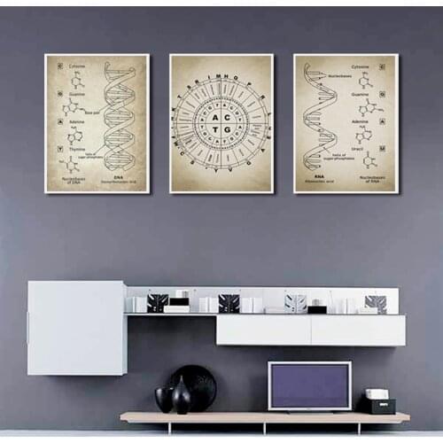 Retro Poster Kraft Paper Canvas Painting Biological Gene Chain Inkjet Picture Printing Student Dormitory Decorative Mural