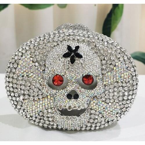 Luxury 4 Styles Skull Shape White/Black/Red Rhinestone Evening Clutches Bag Women’s Diamond Party Prom Handbags Money Wallets