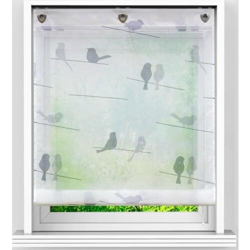 Roman Curtain Bird Printed Windows Sheer Tulle Drapes Shade Voile Drapery Valance with U-Shape Hooks for Kitchen Home Decoration