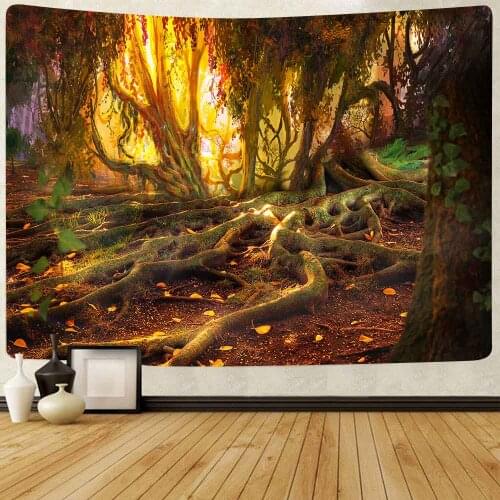 Simsant Psychedelic Forest Tapestry Nature Scenery Tree Mountain Wall Hanging Tapestries for Living Room Bedroom Home Decor