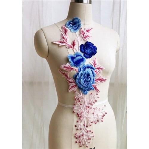 Blue Flower Lace Fabric Embroidery Patch Applique For Evening Skirt Supplies Sewing On Accessories Diy Patch For Woman Skirt