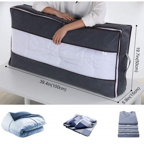 Underbed Storage Bags 75L Foldable Flat Quilt Clothes Organizers with Window & Handle Dual Zipper for Blanket Sweater JW
