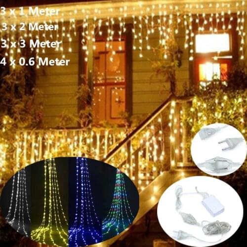 3x1/3x2/3x3M LED Icicle String Lights Christmas Fairy Lights Garland Outdoor Home For Wedding/Party/Curtain/Garden Decoration