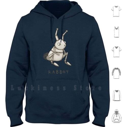 Rabbot Hoodie Long Sleeve Rabbot Rabbit Robot Robbit Robit Cute Pun Punny Fun Funny Animal Pet Mechanical Metal