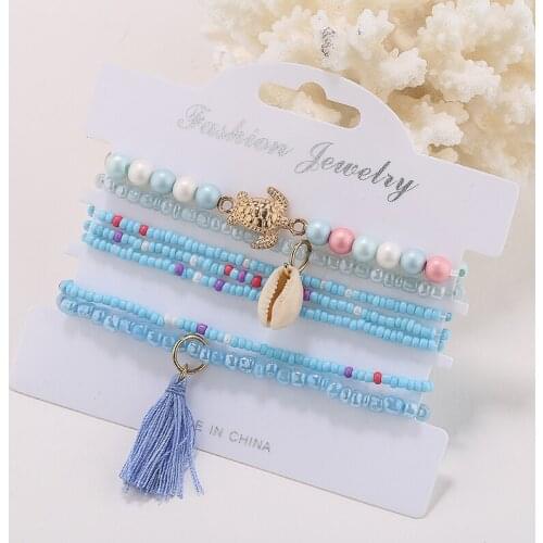 Bohemia Jewelry Tassel Braceles & Bangle For Women Turtle Shell Pendant Boho Crystal Bead Charm Bracelet Set pulseira Femme Girl