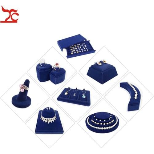 Velvet Jewelry Display Holder Blue Ring Necklace Bracelet Jewelry Organizer Storage Stand Engagement Jewelry Counter Showcase