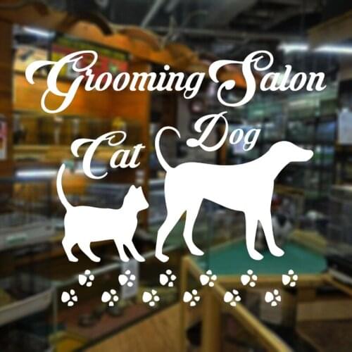 Cat Dog Pet Grooming Salon Vinyl Wall Stickers Art Pet Shop Decor Design Window Decals Ainimal Footprint Murals Wallpaper A243