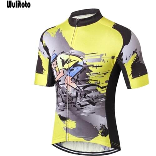 WULITOTO Outdoor Mountain Bike sport yellow Short Sleeve Quick dry Cycling Jersey For Men