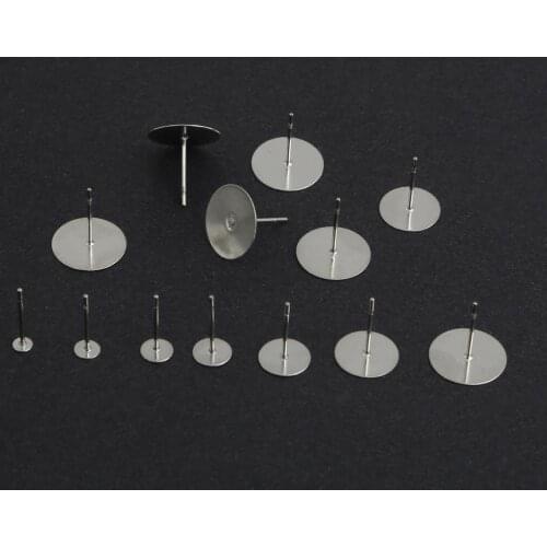 100pcs/lots Stainless Steel Flat Pad Blank Earring Studs For DIY Cabochon Base Settings Earrings Jewelry Making Accessories