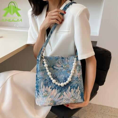 Jacquard Shopping Handbags 2021 Large Capacity Conventional Tote Bags Flower Printing Womens Shoulder Bags Fashion Simple Bags
