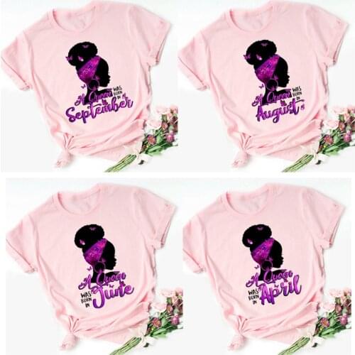 Women Pink Tshirt Summer Top Beautiful Black Girl Butterflies Print T Shirt Femme A Queen Was Born In January-December T-Shirt